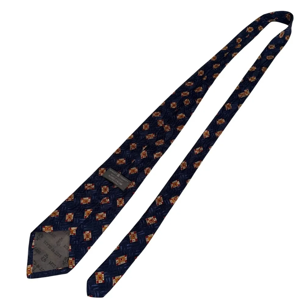 Robert Talbott Best of Class Nordstrom Silk Tie Navy‎ Blue Geometric Extra Long